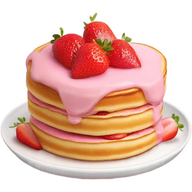 soufflé pancake with pink cream and strawberries on top emoji