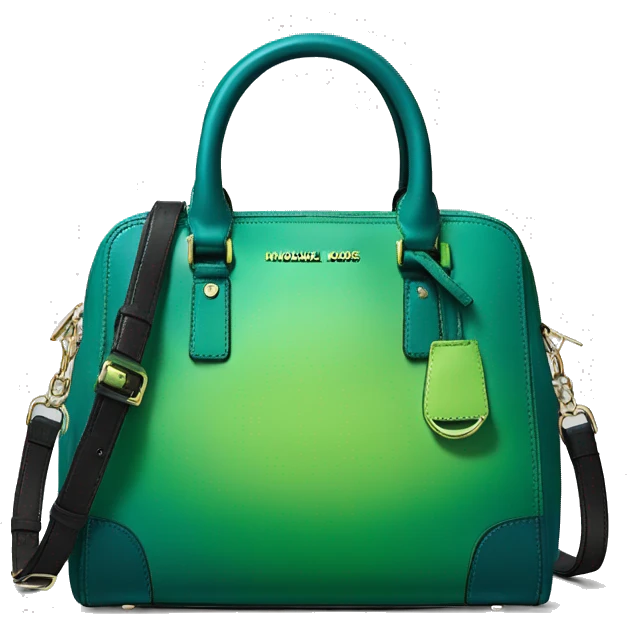 Realistic isolated dark teal,lime green,black and emerald green ombre Michael kors satchel purse.  emoji