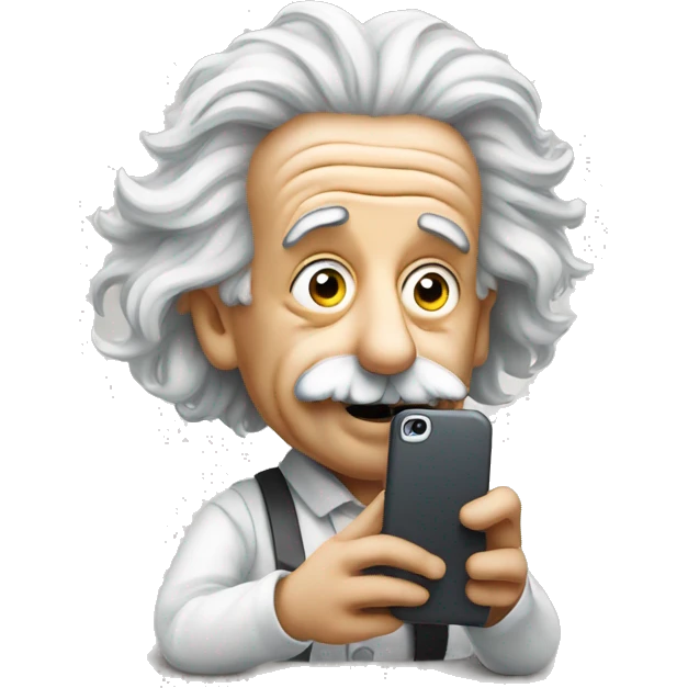 Albert Einstein holds a cell phone in his hands emoji