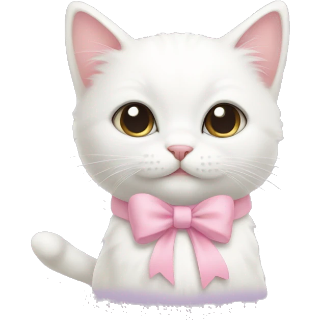 Cute white cat with a baby pink bow emoji