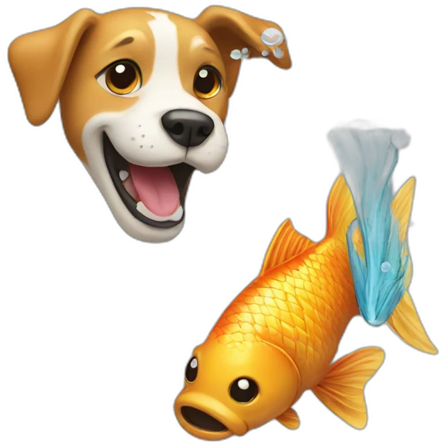 Dog kicking a fish emoji