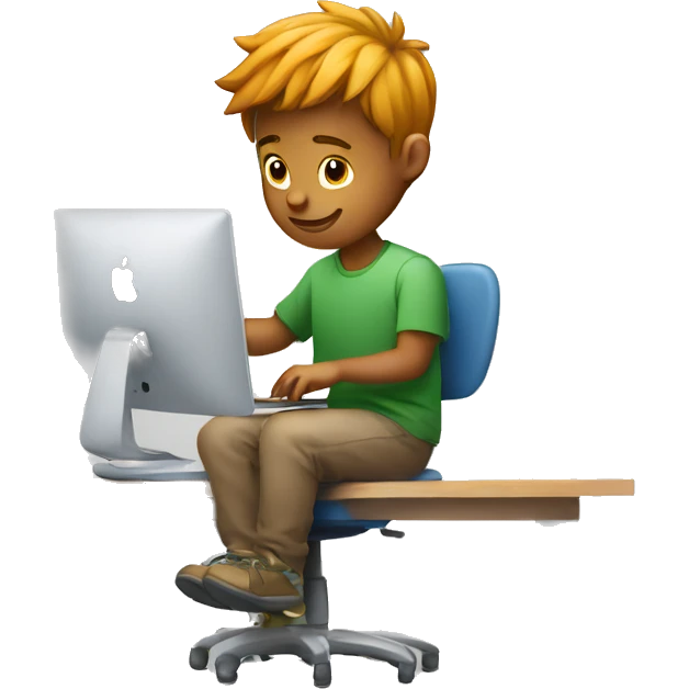 Young man coding on IMac multitasking emoji
