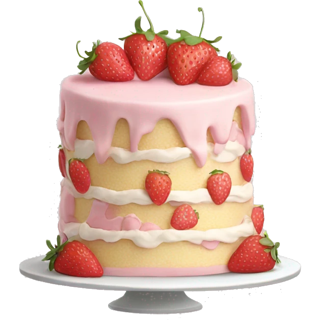 Light Pink strawberries and cream birthday cake  emoji