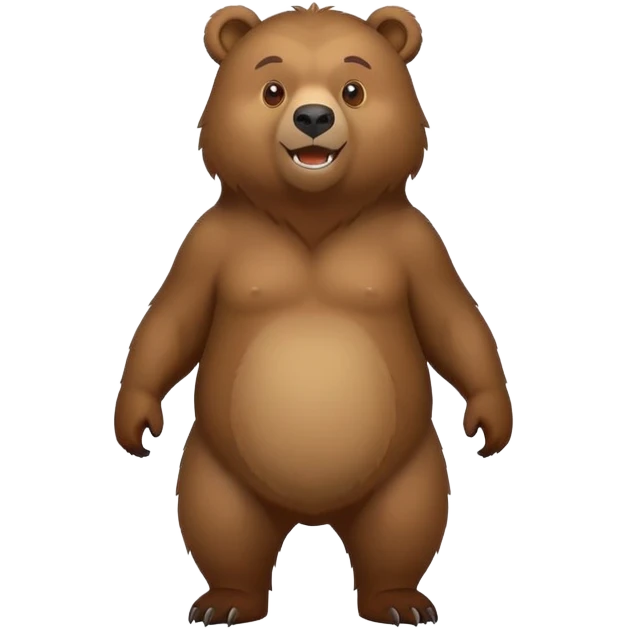 Cartoonish Russian grizzly bear, standing upright, front view, iOS emoji style emoji