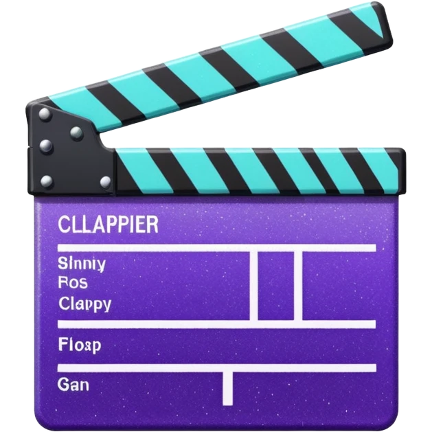 Glitter purple and cian clapperboard emoji