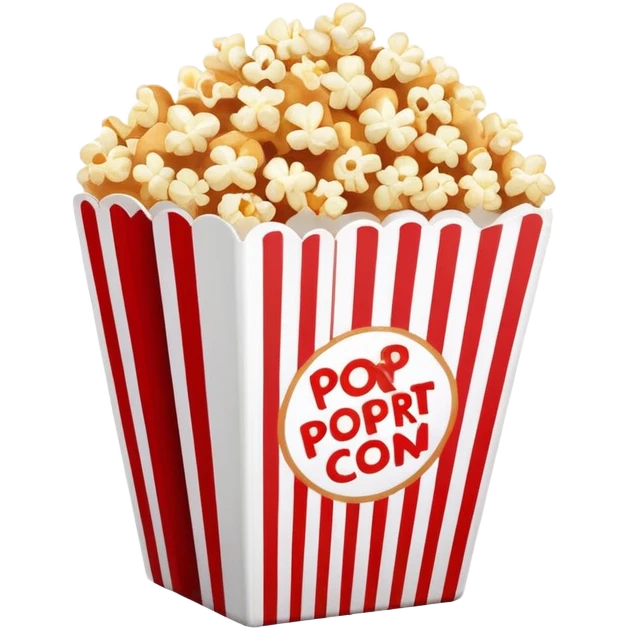 minimalist sweet popcorn emoji style, red and white popcorn box, caramel popcorn emoji