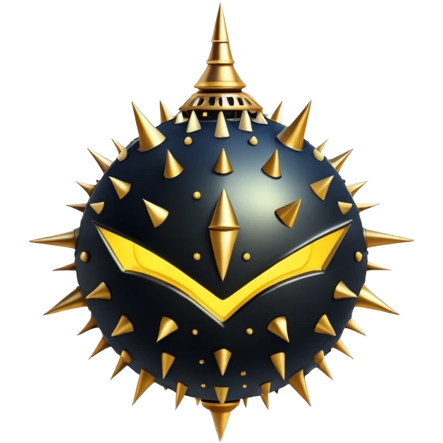 A spherical bat spooky creature covered in retractable pyramid-shaped spines that can detach and orbit around its core body, which appears as a translucent orb filled with swirling golden particles. emoji