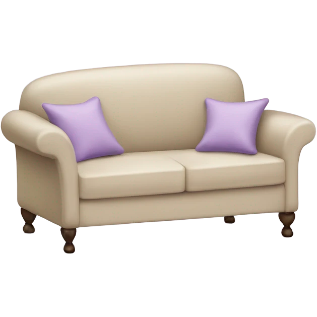 Delicate beige sofa with a light purplebedspread and a pillow emoji