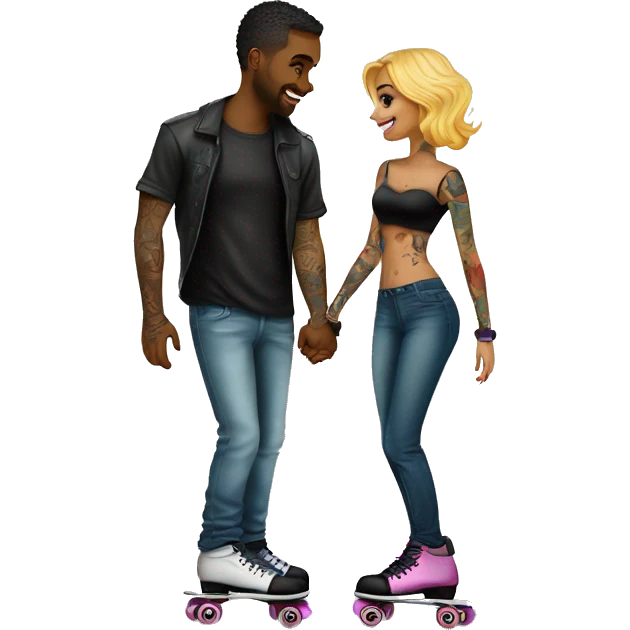 Romantic roller skating date for beautiful tattooed couple emoji