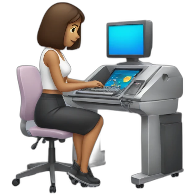 une femme qui a une machine ordinateur portable sur sa main emoji | AI ...
