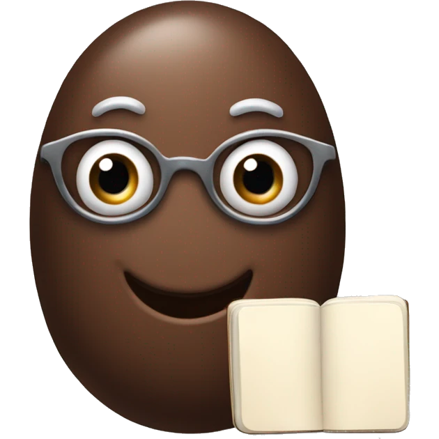 Create an animated, oval-shaped chocolate truffle with expressive eyes, holding a notebook and ready to take an order! emoji