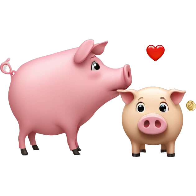 A heart and a pig's nickel emoji
