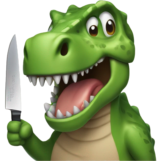 dinosaur with a knife with a drooling mouth emoji