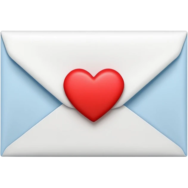 closed white envelope with a single red heart sticker in the center, smooth and clean, minimal details, bright and saturated colors, glossy highlight


 emoji