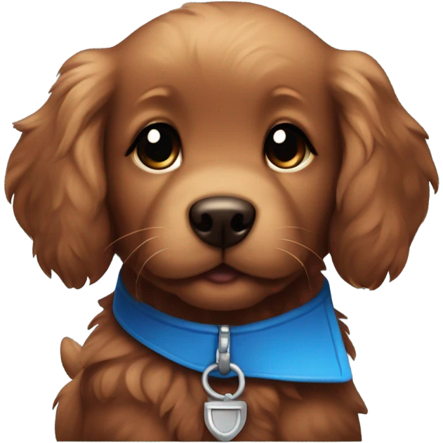 Chibi fluffy dark red retriever puppy with blue collar emoji