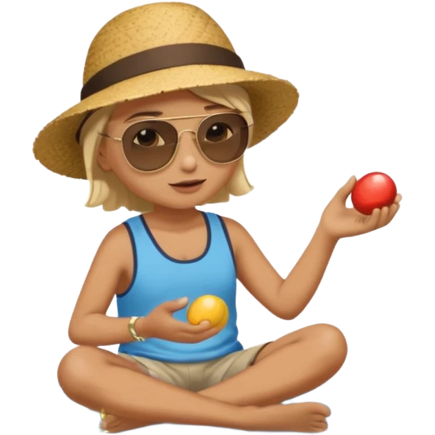 Someone sitting on the ground in the Beach close to the water and throws stone at the water and it's a sunrise  emoji