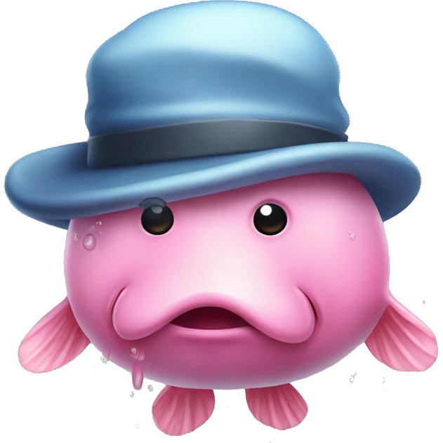Blob fish drooling wet with a hat on emoji