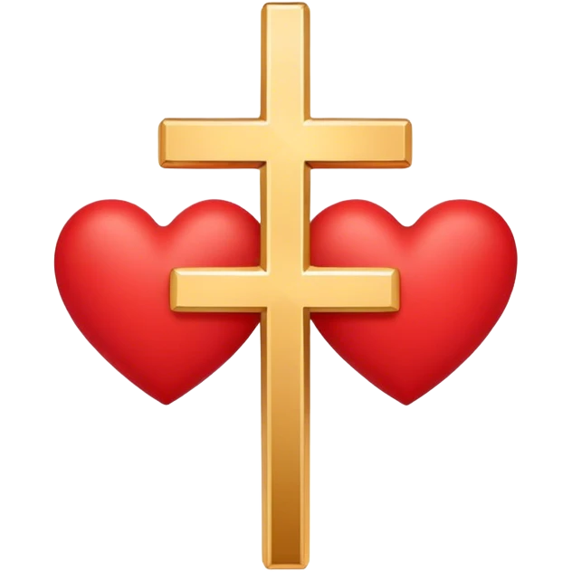 Two red  hearts connected by one simple gold cross  emoji