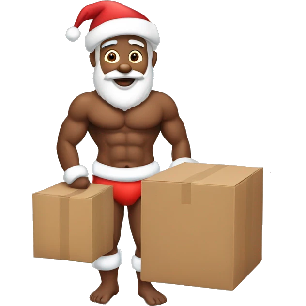 Shirtless Santa carrying a cardboard box  emoji