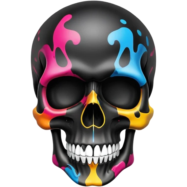 ultra premium smooth black skull with precise designer brand logo patterns, vibrant color splashes contained within skull shape, clean professional airbrush effect, front view emoji