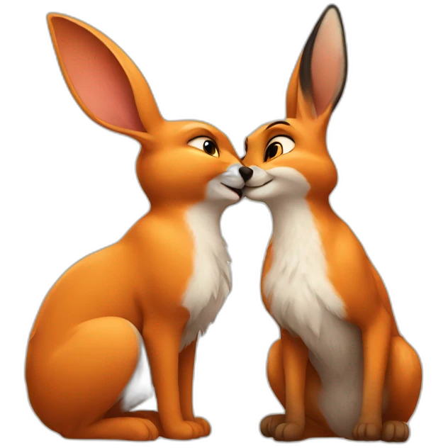 A rabbit kiss a Fox emoji