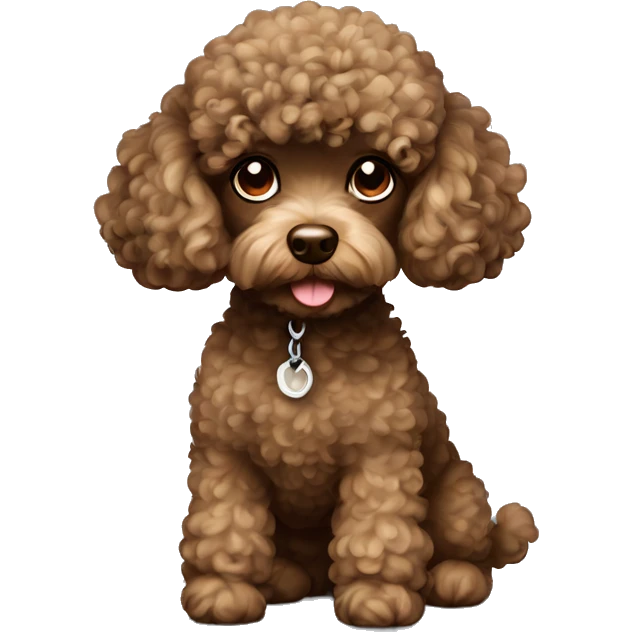 Toy poodle, curly hair in face, dark brown emoji