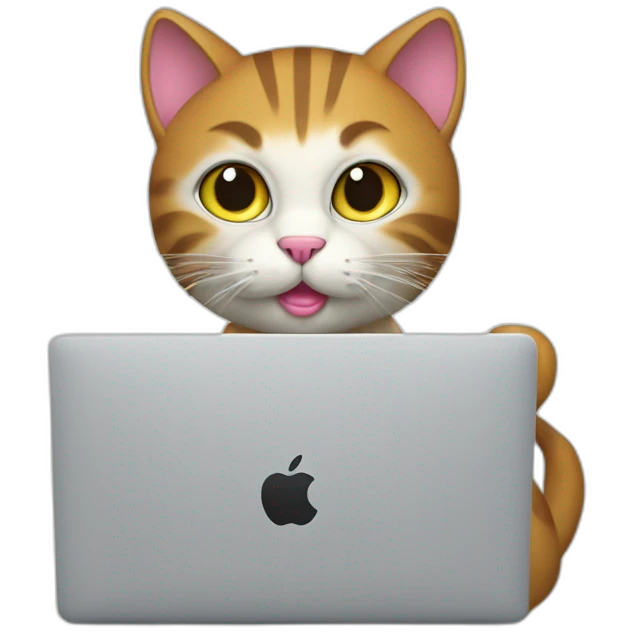cat writing elixir code with macbook emoji