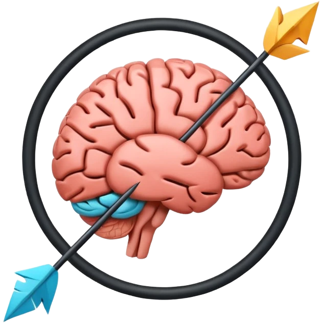 Minimalistic flat vector icon, iOS style, thin black contour on white background. Human brain with two arrows in a circle around it, symbolizing thought change. No text, no shadows. emoji
