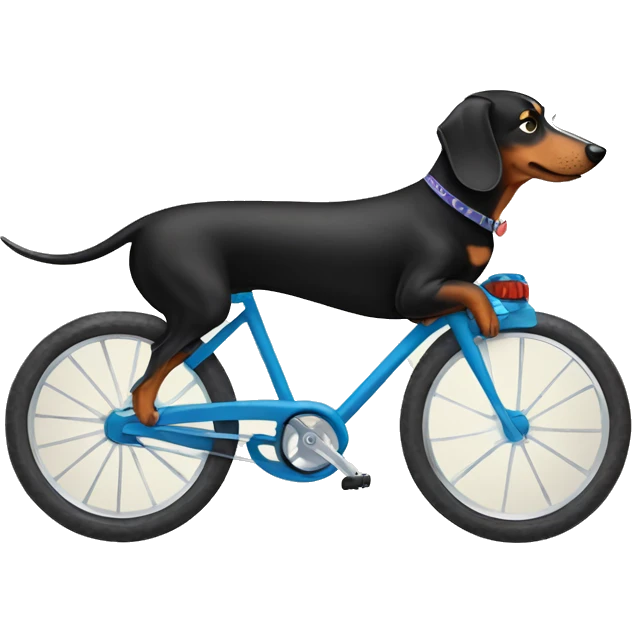Dachshund riding on a bike with a husky emoji