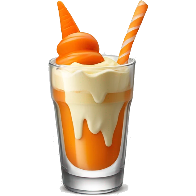 a glass of carrot juice with one scope of saffron ice cream in it emoji