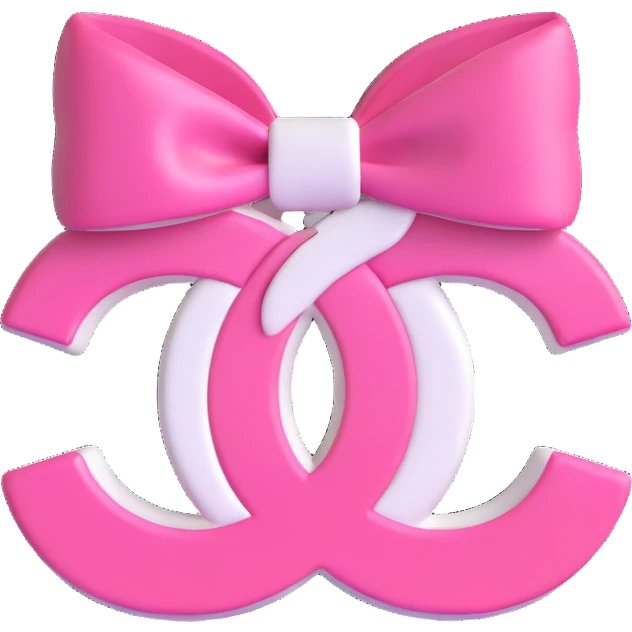 Replace the logo with the authentic interlocking double C Chanel logo, keep the bow pink and white, luxurious, glossy, 3D emoji style, no background. emoji