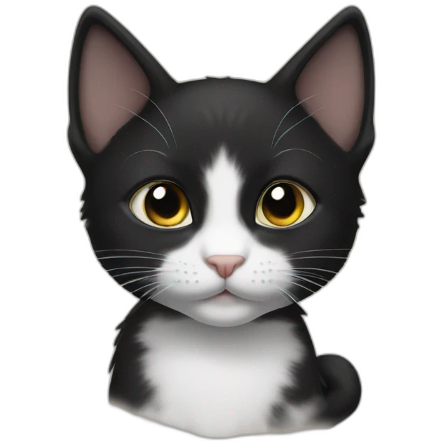 Black kitten with a white spot in the shot emoji