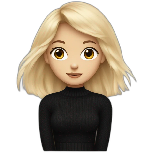 Blond girl with bang in black sweater saying Calvin Klein on her chest emoji
