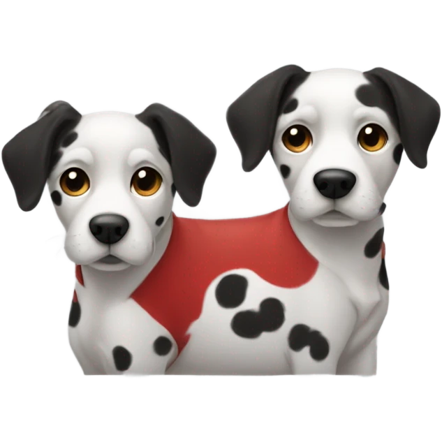 Two dogs with black spots wearing red coats emoji