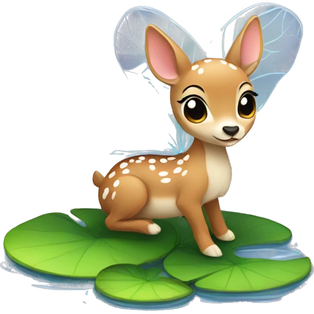 a fawn with fairy wings standing on a lilypad emoji