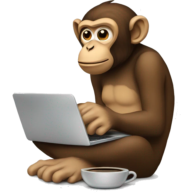 Monkey on a laptop wearing hump day Tshirt with a cup of coffee in hand emoji