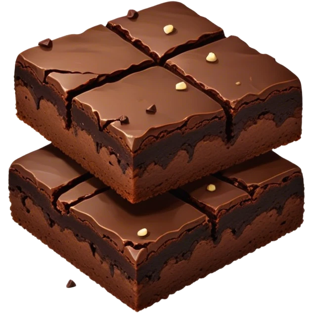 Cinematic Realistic Brownies, rich and dense with a deep chocolate hue, slightly cracked on top revealing the fudgy center, soft light reflecting off the warm surface, a few crumbs scattered around, glowing with an indulgent and comforting texture. emoji