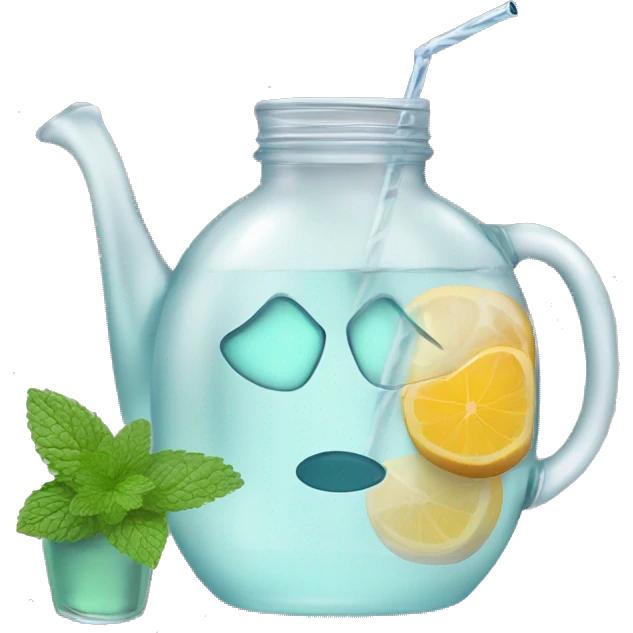 water jug with ice and mint in it and by the left a brown guampa with a silver straw and yerba in it emoji