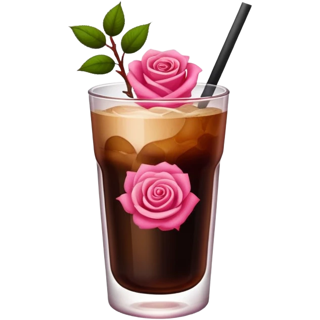 Cold brew coffee with roses pink red and mini small size glas emoji