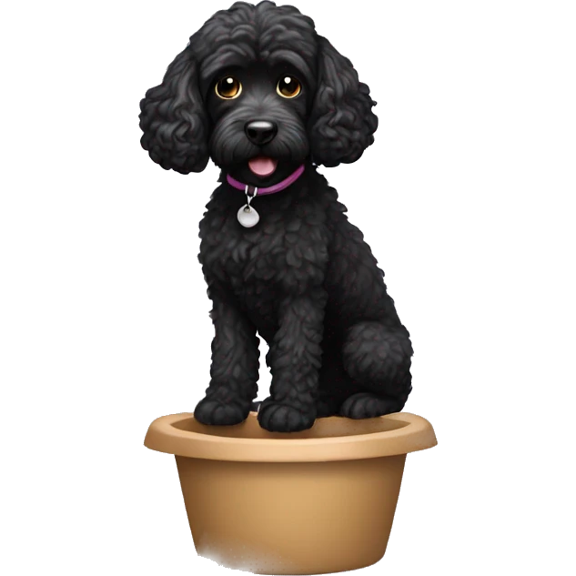 black cockapoo doing a poo emoji