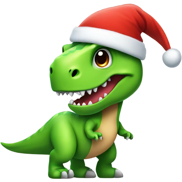 A cute green T-Rex with a Santa hat on emoji
