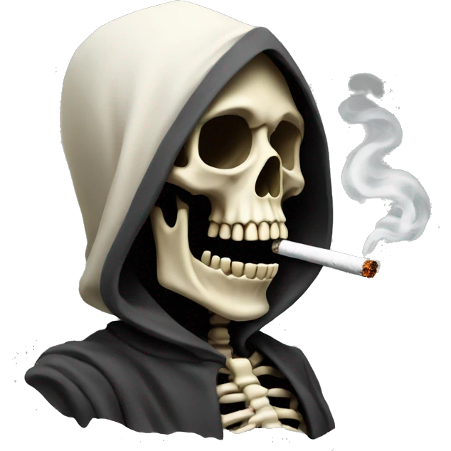 A hooded skeleton smokes a cigarette emoji