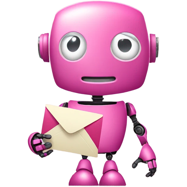 pink robot carrying email icon in hands emoji