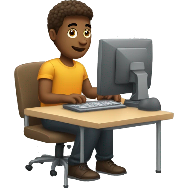 a guy sitting next to the desk at typing something on the computer emoji
