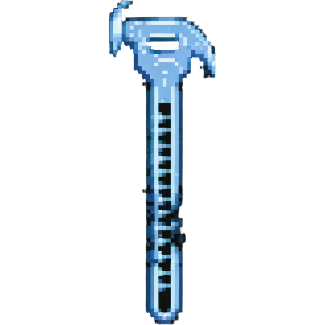 A pixelated wrench tool with digital code elements, made of binary digits emoji