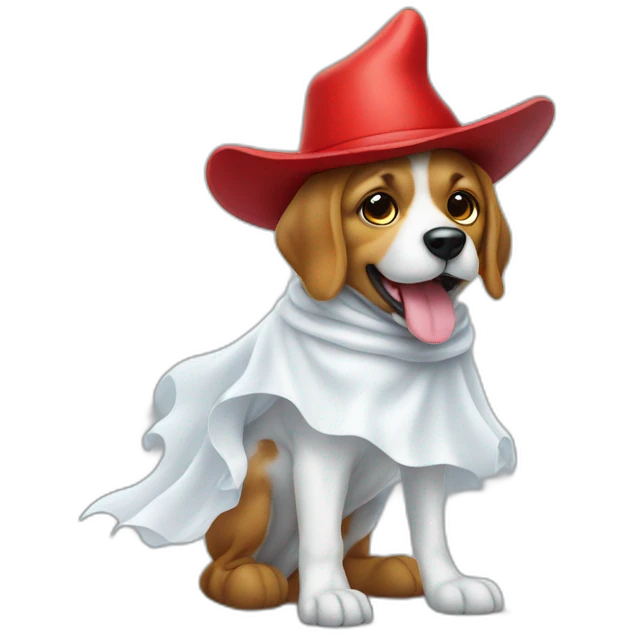 dog dressed as a ghost wearing red boots emoji