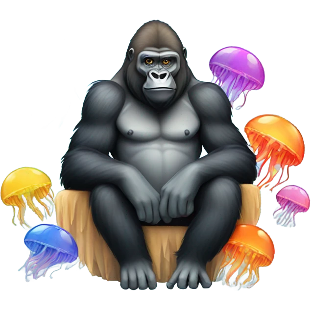 Gorilla with jelly fish being bestie emoji