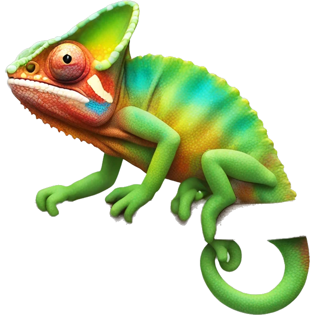 A multicoloured chameleon standing on a tree branch emoji