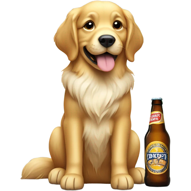 Golden retriever with cream fur drinking a beer  emoji
