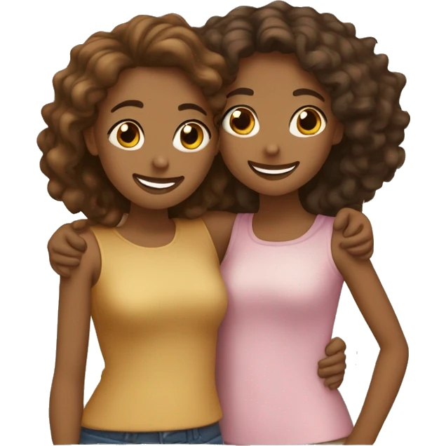 two girl best friends hugging one brown skinned and one light brown skinned emoji